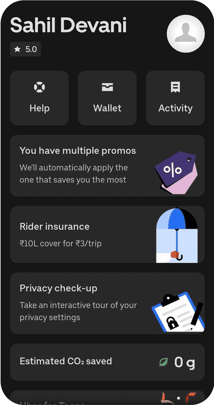 Taxi App Profile Screen