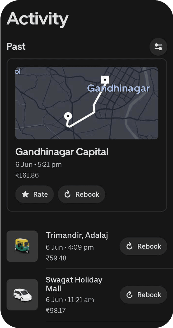 Taxi App Ride History Screen