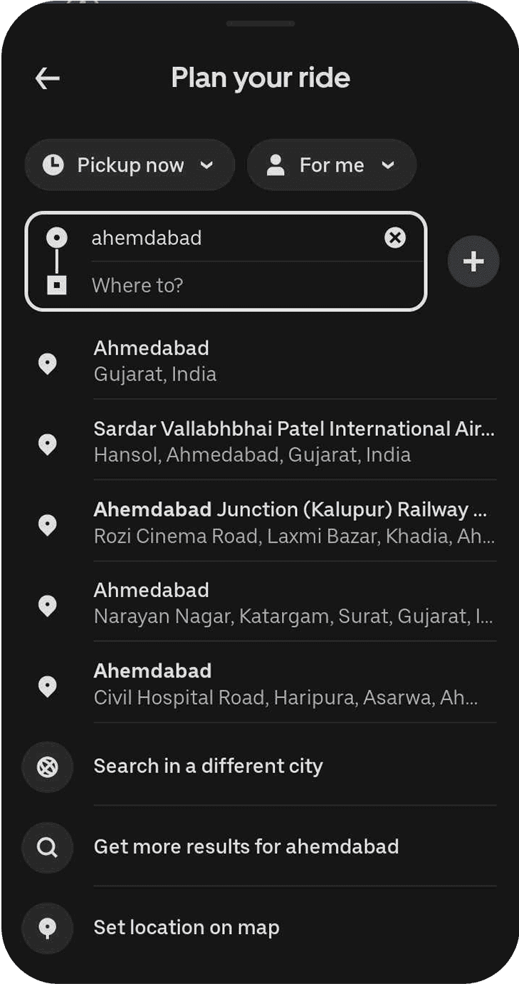 Taxi App Select Destination Screen