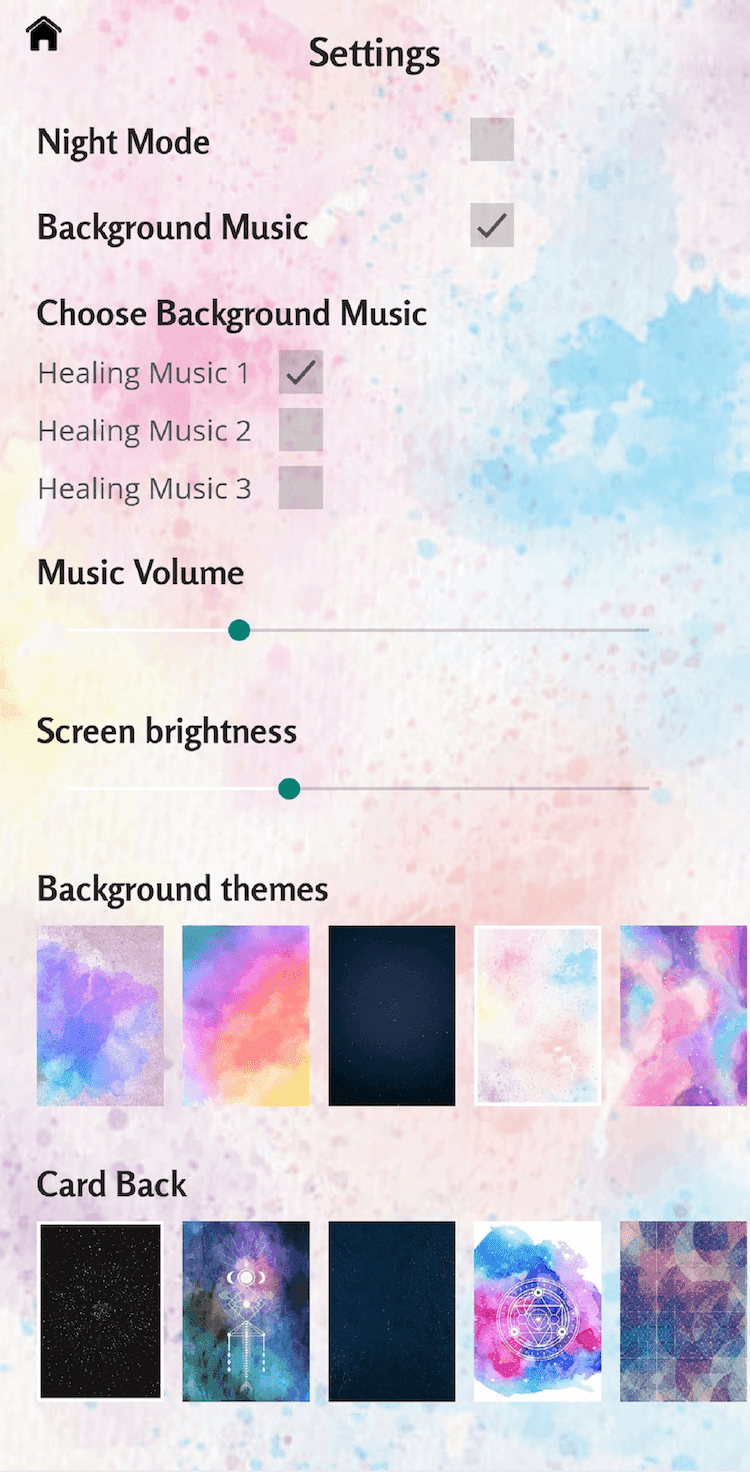 Tarot App Settings