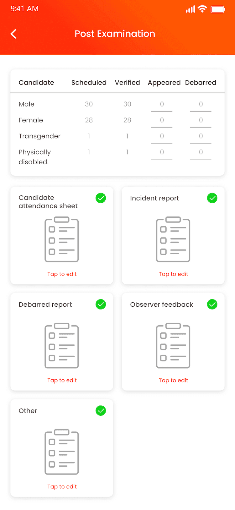 Post Exam Detail Capture Screen